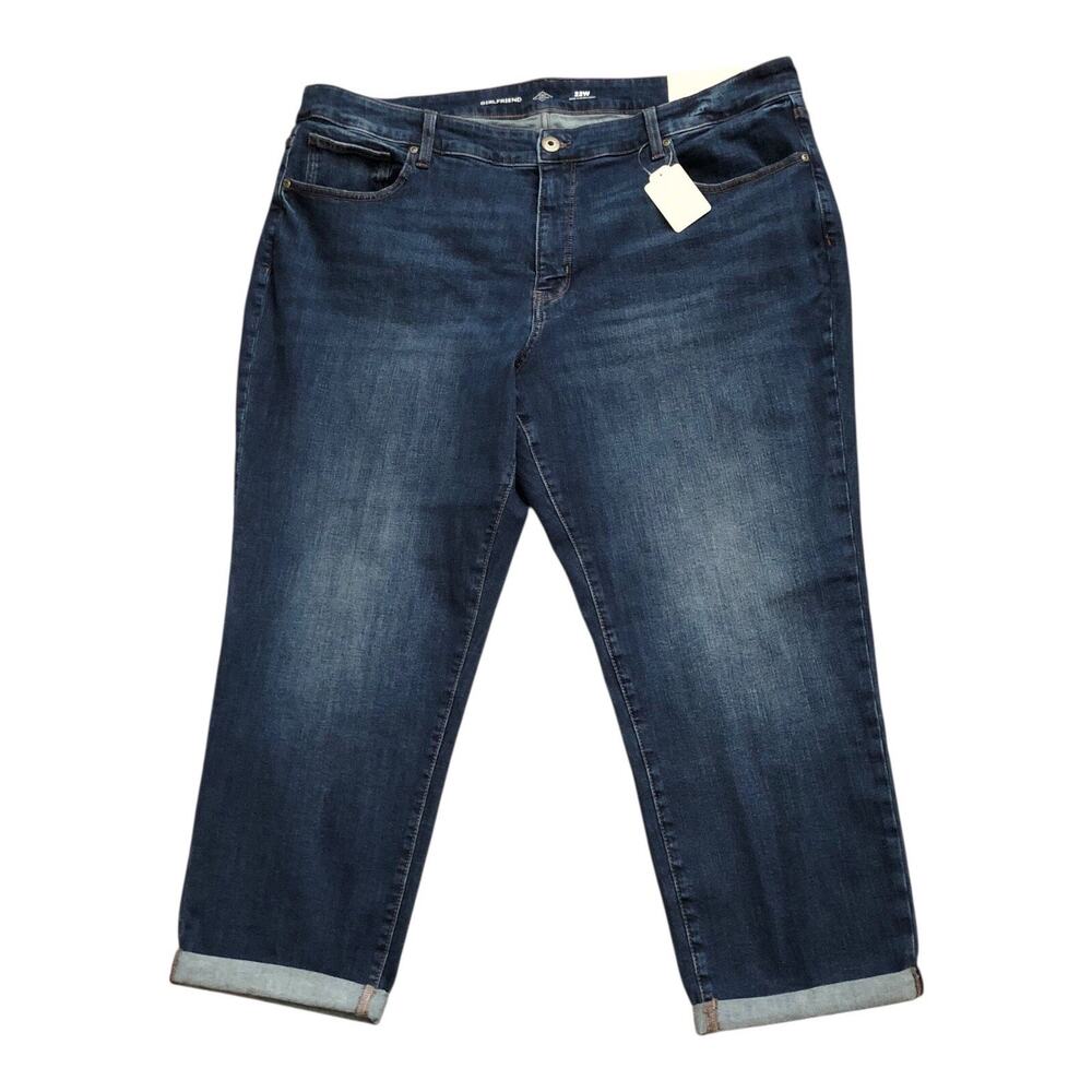 St Johns Bay Girlfriend Jeans Plus 22W Mid Rise Relaxed Straight Blue Cuffed NWT